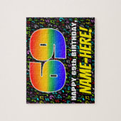 69誕生日:おもしろい、カラフル音楽シンボル、「69」 ジグソーパズル (縦)
