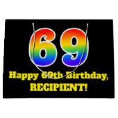 69誕生日～おもしろい, カラフル, 鮮やか, Rainbow 69 ラージペーパーバッグ (正面)