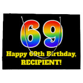 69誕生日～おもしろい, カラフル, 鮮やか, Rainbow 69 ラージペーパーバッグ (裏面)