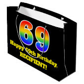69誕生日～おもしろい, カラフル, 鮮やか, Rainbow 69 ラージペーパーバッグ (裏面アングル)