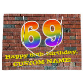 69誕生日:おもしろい、グラフィティインスパイアレインボーー# 69 ラージペーパーバッグ (正面)