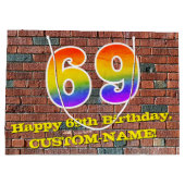 69誕生日:おもしろい、グラフィティインスパイアレインボーー# 69 ラージペーパーバッグ (裏面)