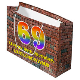 69誕生日:おもしろい、グラフィティインスパイアレインボーー# 69 ラージペーパーバッグ