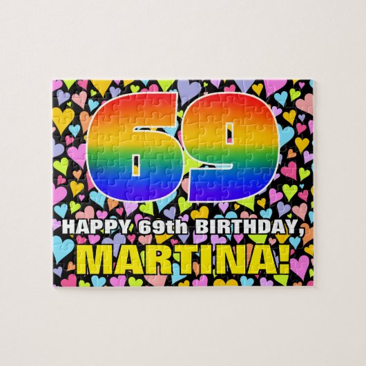 69誕生日—おもしろい、愛するハートシェイプ+「69」 ジグソーパズル (横)