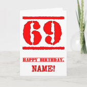 69誕生日:おもしろい、赤ゴムスタンプルックインスパイアス カード (正面)