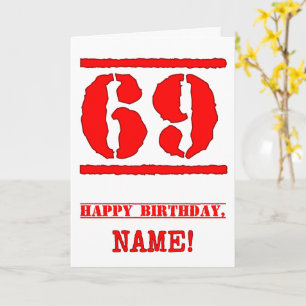 69誕生日:おもしろい、赤ゴムスタンプルックインスパイアス カード