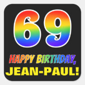 69誕生日:はっきりした,おもしろい,シンプル虹, 69 スクエアシール (正面)