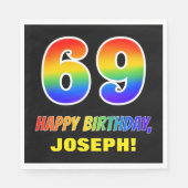 69誕生日:はっきりした,おもしろい,シンプル虹, 69 スタンダードランチョンナプキン (正面)