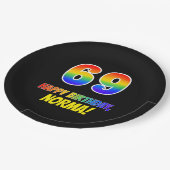 69誕生日:はっきりした,おもしろい,シンプル虹, 69 ペーパープレート (アングル)