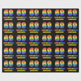 69誕生日:はっきりした,おもしろい,シンプル虹， 69 ラッピングペーパー