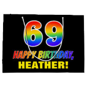 69誕生日:はっきりした,おもしろい,シンプル虹, 69 ラージペーパーバッグ (裏面)