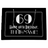 69誕生日:アールデコインスパイアスタイル「69」、名前 ラージペーパーバッグ (正面)