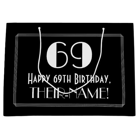 69誕生日:アールデコインスパイアスタイル「69」、名前 ラージペーパーバッグ (正面)
