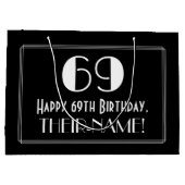 69誕生日:アールデコインスパイアスタイル「69」、名前 ラージペーパーバッグ (裏面)