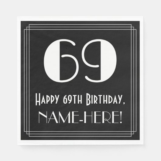 69誕生日～アールデコインスパイア見る"69"，名前 スタンダードランチョンナプキン (正面)