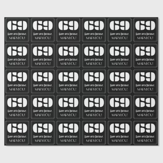 69誕生日:インスパイアアールデコ「69」と名前 ラッピングペーパー (フラット)