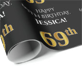 69誕生日:エレガント、ブラック、フェイク金ゴールド ラッピングペーパー (ロールコーナー)