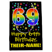 69誕生日:カラフルスターズパターン&レインボー69 ミディアムペーパーバッグ (正面)