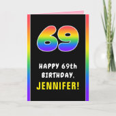 69誕生日:カラフルレインボー# 69,名前をカスタムする カード (正面)