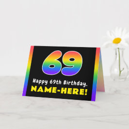 69誕生日:カラフルレインボー# 69,名前をカスタムする カード