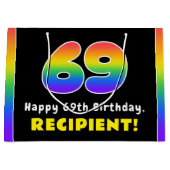 69誕生日:カラフルレインボー# 69,名前をカスタムする ラージペーパーバッグ (正面)