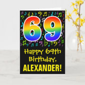 69誕生日:カラフル音楽シンボル+虹69 カード (黄色い花)