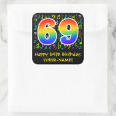 69誕生日:カラフル音楽シンボル、虹69 スクエアシール (バッグ)