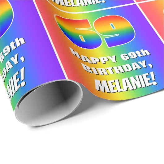 69誕生日: カラフル、おもしろいレインボーパターン# 69 ラッピングペーパー (ロールコーナー)