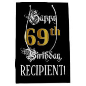 69誕生日~ファンシースクリプト;フェイク金ゴールド検索;名前 ミディアムペーパーバッグ (正面)