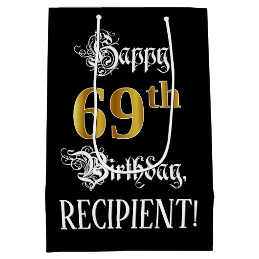 69誕生日~ファンシースクリプト;フェイク金ゴールド検索;名前 ミディアムペーパーバッグ (裏面)