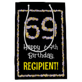 69誕生日:フローラ花数名前をカスタムする ミディアムペーパーバッグ (正面)