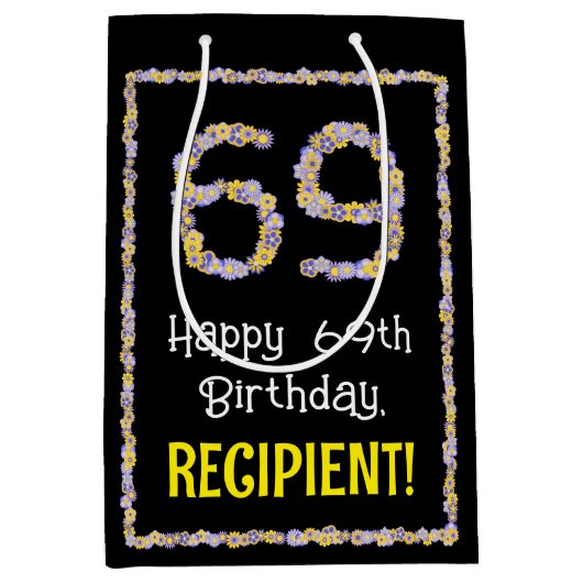 69誕生日:フローラ花数名前をカスタムする ミディアムペーパーバッグ (正面)