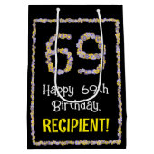 69誕生日:フローラ花数名前をカスタムする ミディアムペーパーバッグ (裏面)