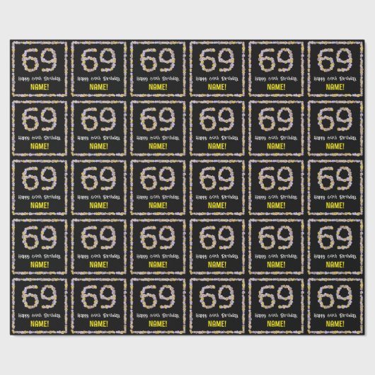 69誕生日:フローラ花数名前をカスタムする ラッピングペーパー (シーム)