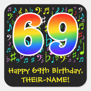 69誕生日:ミュージカラフルックシンボル，レインボー69 スクエアシール