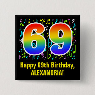 69誕生日:ミュージカラフルックシンボル,レインボー69 缶バッジ