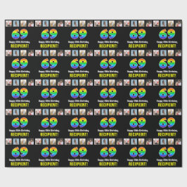 69誕生日：レインボー「69」、写真カスタムと名前 ラッピングペーパー