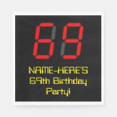69誕生日:レッドデジタルクロックスタイル"69" +名前 スタンダードランチョンナプキン (正面)