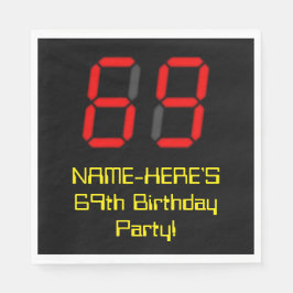 69誕生日：レッドデジタルクロックスタイル"69" +名前 スタンダードランチョンナプキン