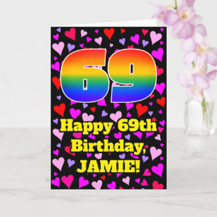 69誕生日:愛するハートパターン、虹# 69 カード