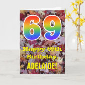 69誕生日、素朴紅葉、虹「69」 カード (黄色い花)