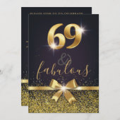 69 &素晴らしエレガントい金ゴールドグリッター69番目の誕生日 招待状 (正面/裏面)