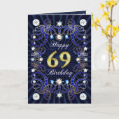 69th誕生日カードと宝石の塊 カード (黄色い花)