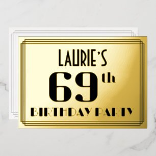 69th誕生日パーティー：アールデコの外観"69"と名前 箔招待状