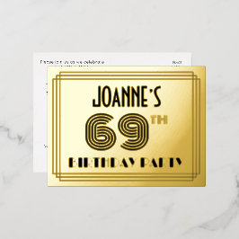 69th誕生日パーティー～アールデコスタイル"69" +名前 箔招待状ポストカード