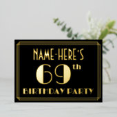 69th誕生日パーティー:アールデコ見る"69",名前と 箔招待状 (立ち正面)
