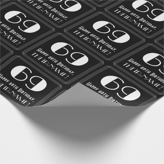 69th誕生日-インスパイアアールデコルック"69",名前 ラッピングペーパー (角)