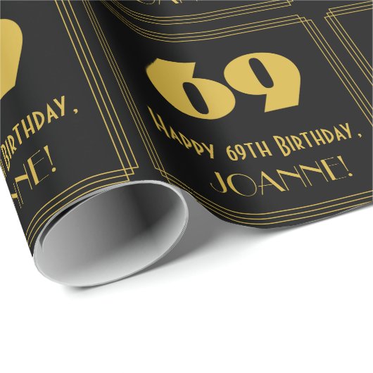 69th誕生日-インスパイアアールデコルック"69" & Name ラッピングペーパー (ロールコーナー)