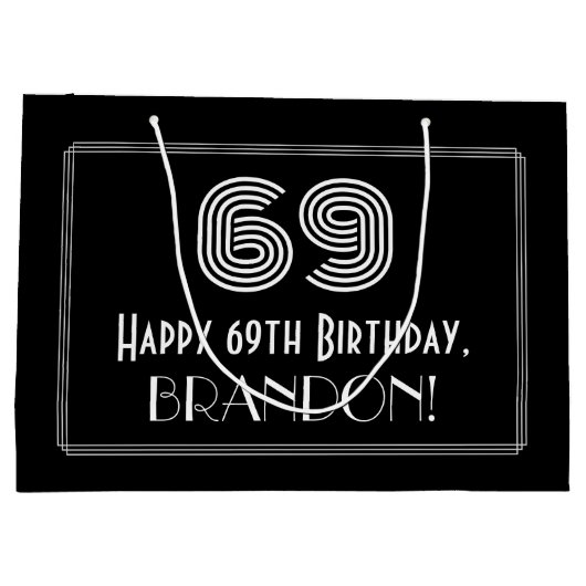 69th誕生日:インスパイアアールデコ「69」と名称 ラージペーパーバッグ (裏面)