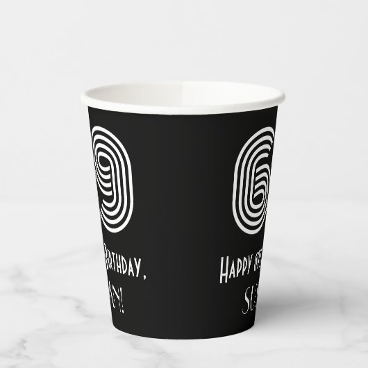 69th誕生日:インスパイアアールデコ「69」+名前 紙コップ (左)